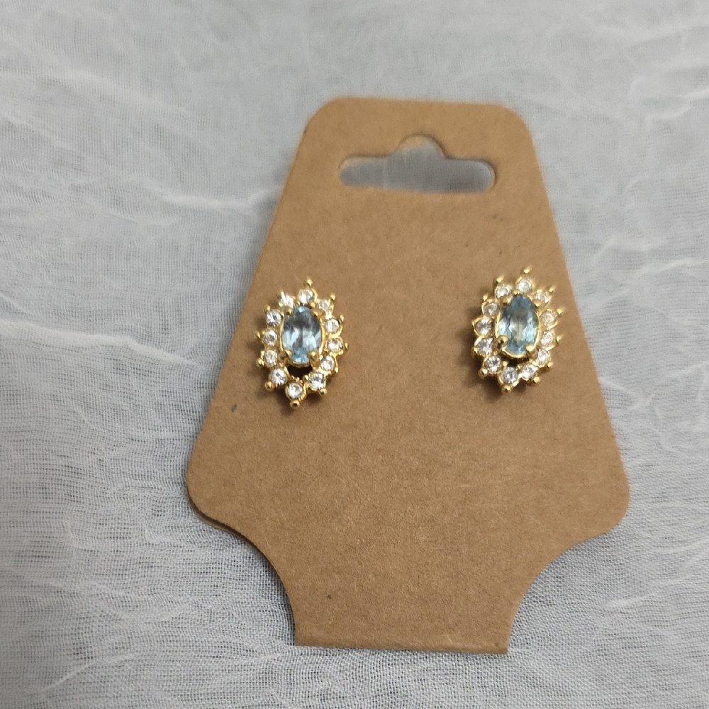 Source Unknown Gold and Blue Floral Earrings